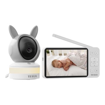 TESLA Electronics Bambino - Умен бебефон с монитор 4 MP 2560p 5V 5000 mAh Wi-Fi Tuya сив/бял
