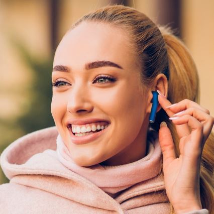 TESLA Electronics - Безжични слушалки 300 mAh + 2x 25 mAh IPX4 синьо