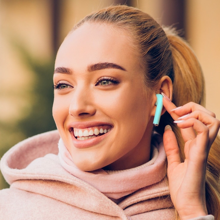 TESLA Electronics - Безжични слушалки 300 mAh + 2x 25 mAh IPX4 тюркоаз