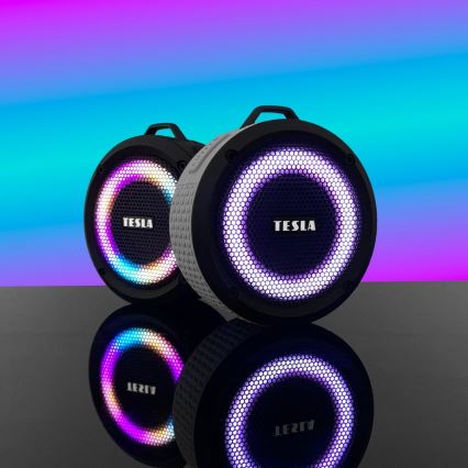 TESLA Electronics - LED RGB Безжична колонка 5W/1200 mAh/3,7V IPX7 сив