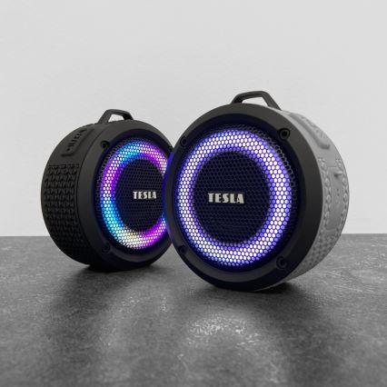 TESLA Electronics - LED RGB Безжична колонка 5W/1200 mAh/3,7V IPX7 сив