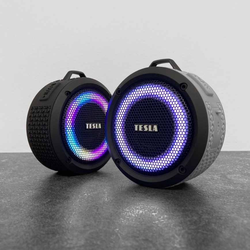 TESLA Electronics - LED RGB Безжична колонка 5W/1200 mAh/3,7V IPX7 сив