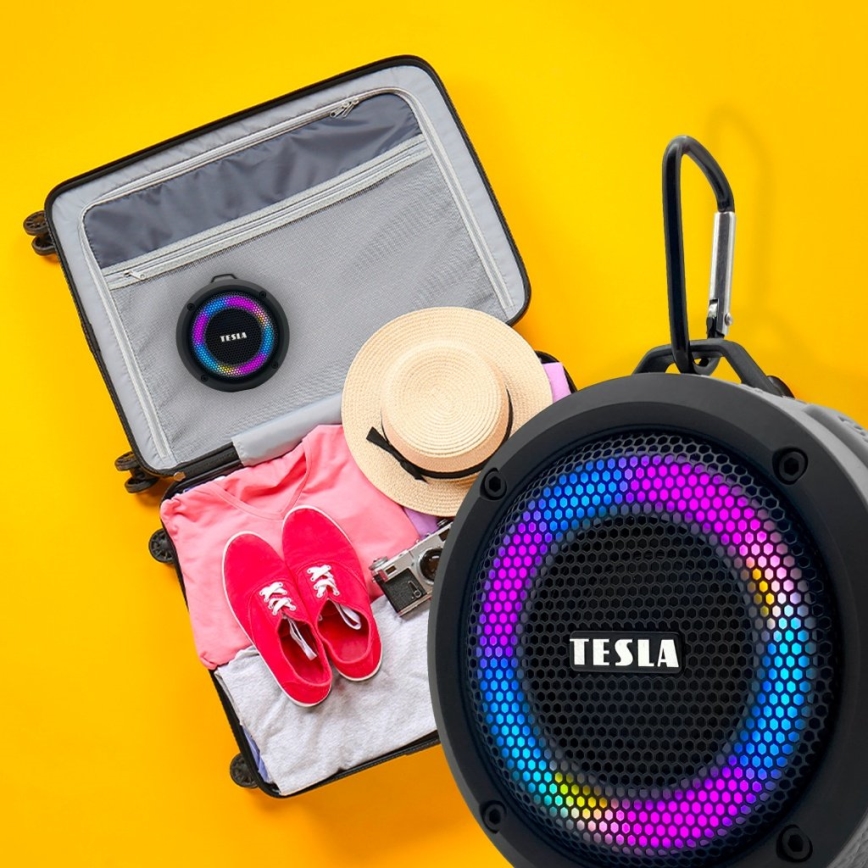 TESLA Electronics - LED RGB Безжична колонка 5W/1200 mAh/3,7V IPX7 сив
