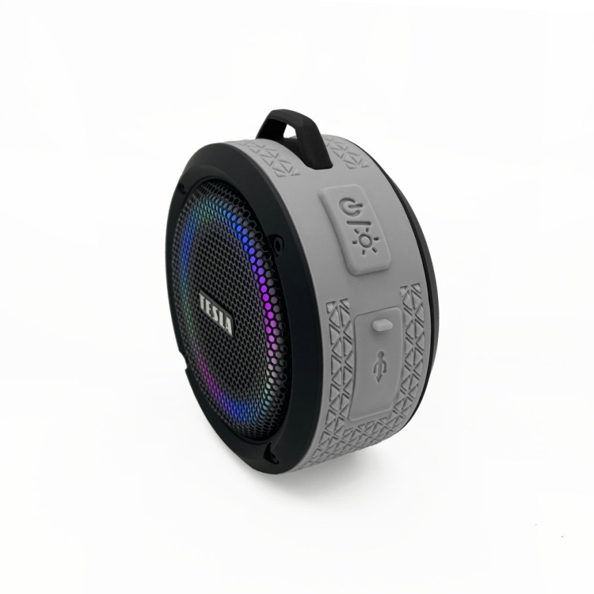 TESLA Electronics - LED RGB Безжична колонка 5W/1200 mAh/3,7V IPX7 сив