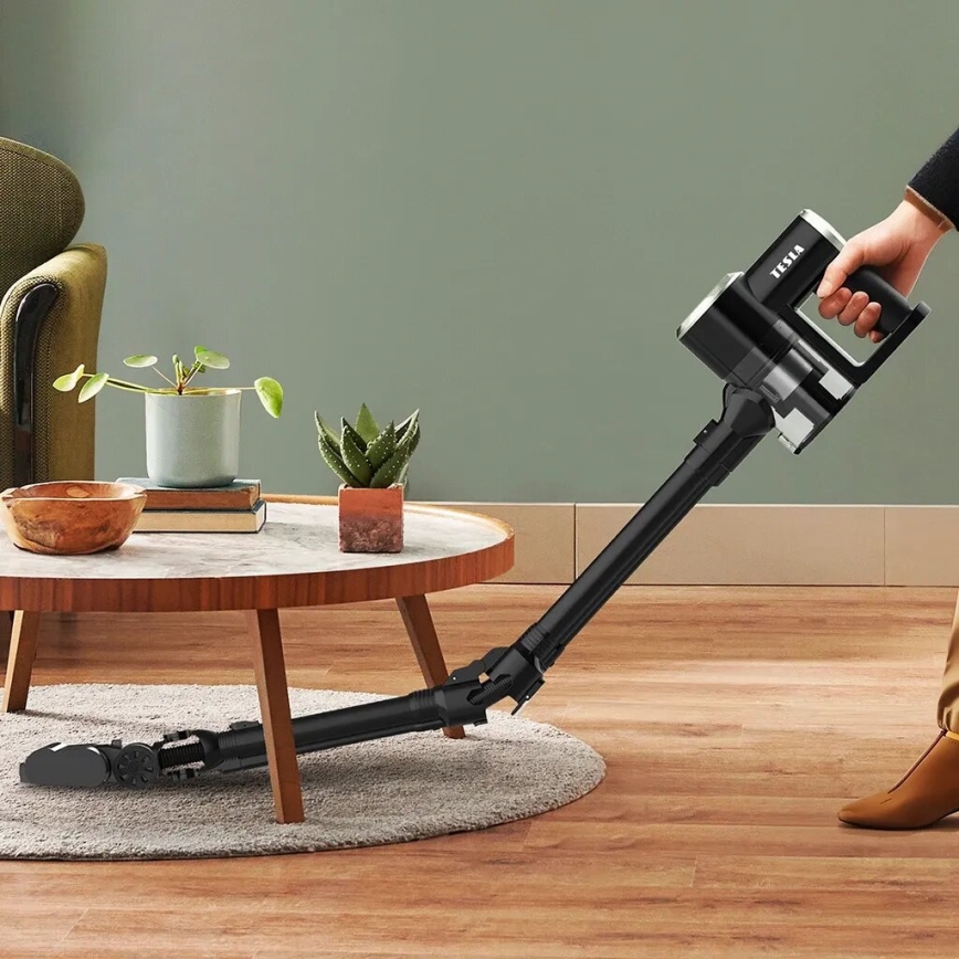 TESLA Electronics PureStar - Гъвкав безжичен прахосмукачка тип пръчка 2в1 150W/2200 mAh черен