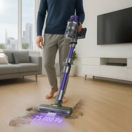 TESLA Electronics PureStar - Гъвкав безжичен прахосмукачка тип пръчка 2в1 250W/2200 mAh сив/лилав