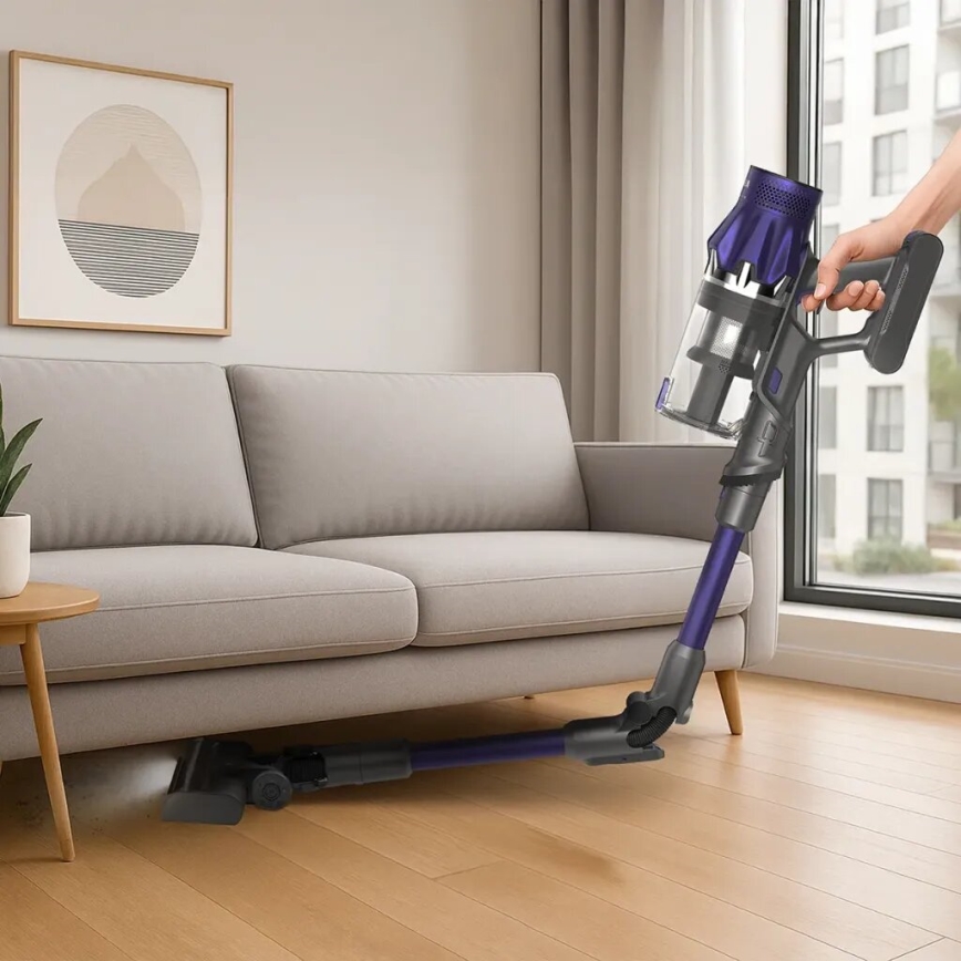 TESLA Electronics PureStar - Гъвкав безжичен прахосмукачка тип пръчка 2в1 250W/2200 mAh сив/лилав