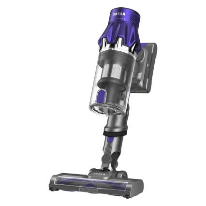 TESLA Electronics PureStar - Гъвкав безжичен прахосмукачка тип пръчка 2в1 250W/2200 mAh сив/лилав