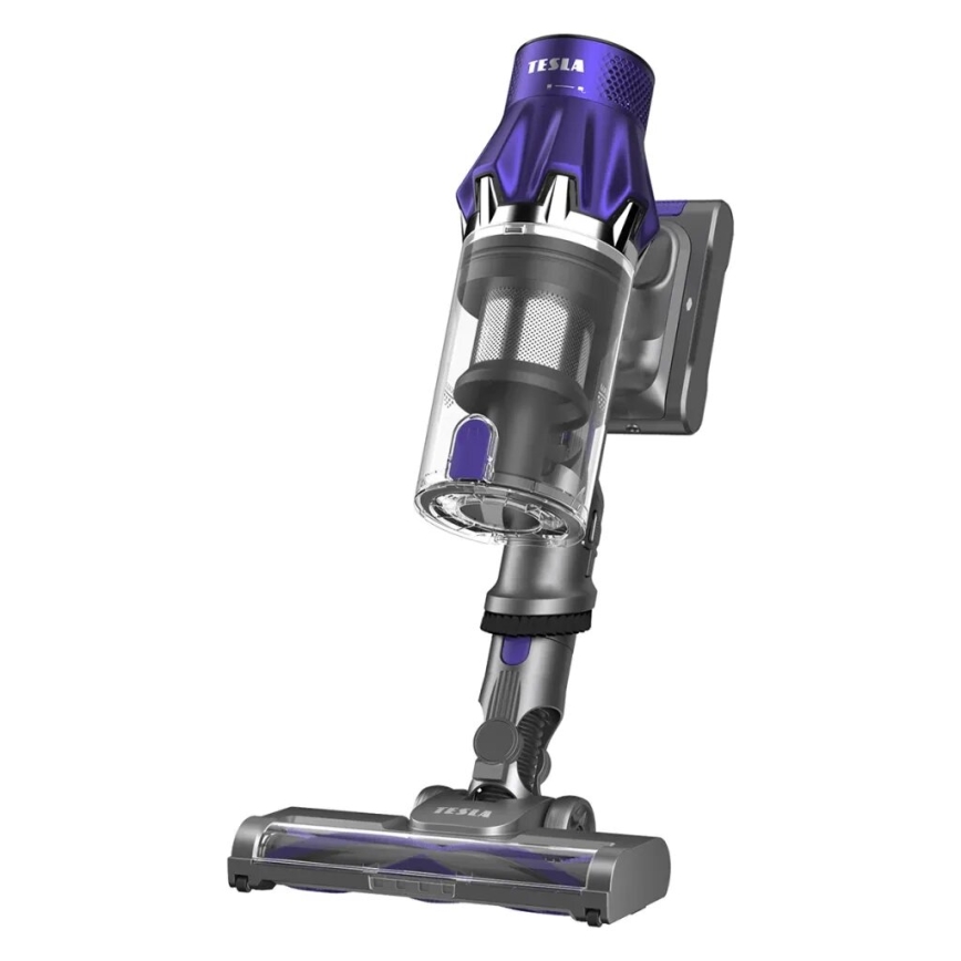 TESLA Electronics PureStar - Гъвкав безжичен прахосмукачка тип пръчка 2в1 250W/2200 mAh сив/лилав