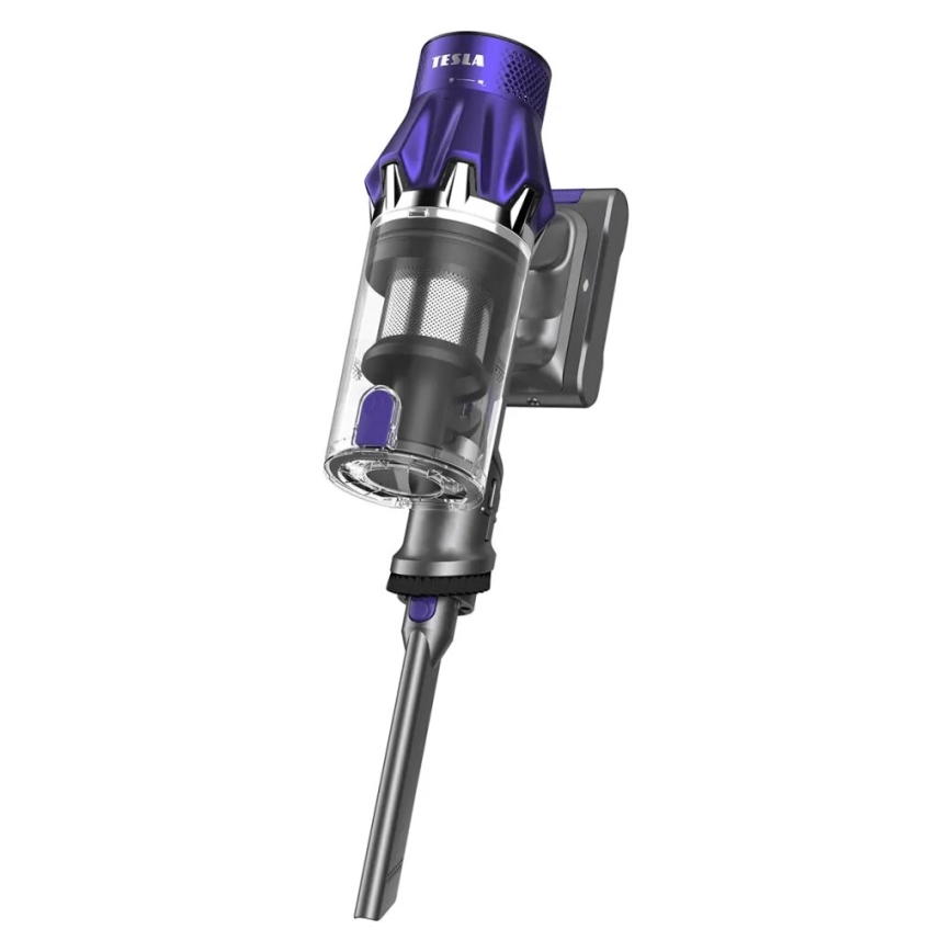 TESLA Electronics PureStar - Гъвкав безжичен прахосмукачка тип пръчка 2в1 250W/2200 mAh сив/лилав