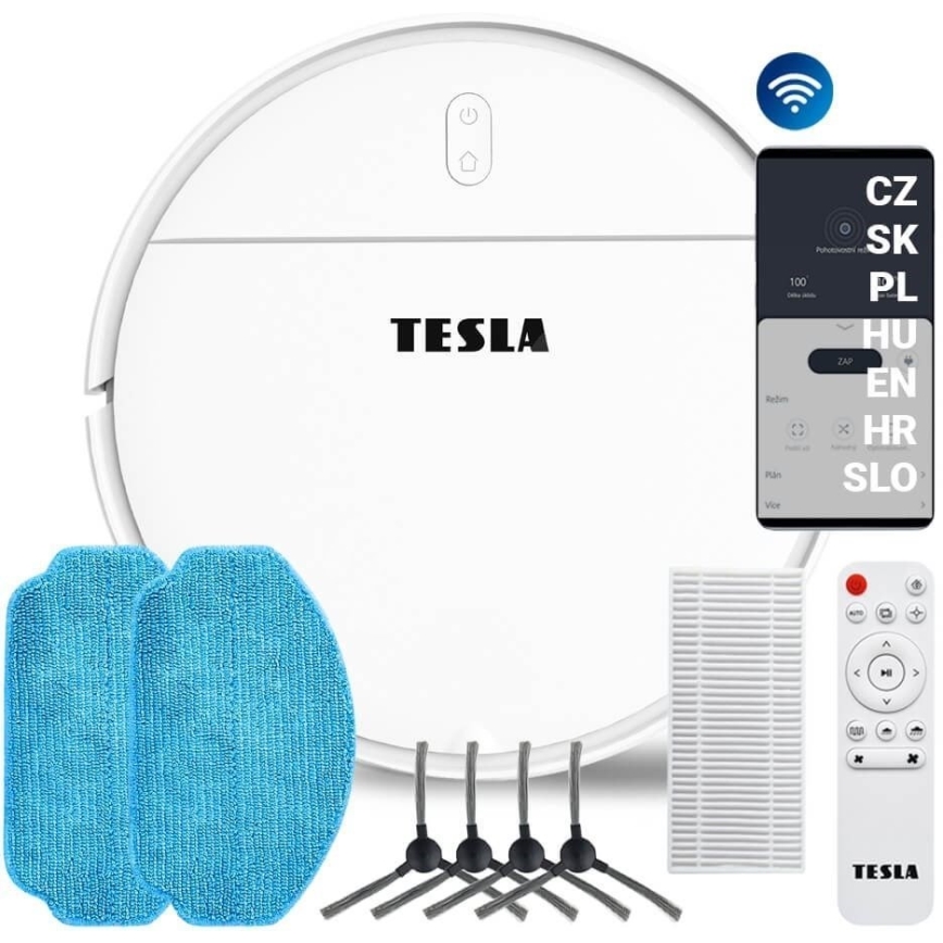 TESLA Electronics RoboStar - Интелигентна прахосмукачка робот 2в1 2500 mAh Wi-Fi Tuya бял + дистанционно управление