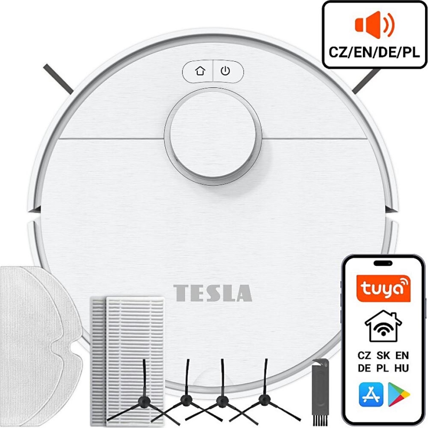 TESLA Electronics RoboStar - Интелигентна прахосмукачка робот 2в1 2550 mAh Wi-Fi бял