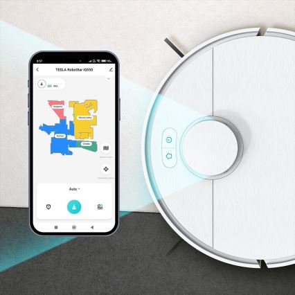 TESLA Electronics RoboStar - Умен роботизиран прахосмукач 2в1 2550 mAh Wi-Fi бял