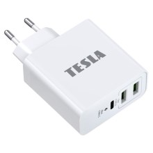 TESLA Electronics - Зареждащ адаптер USB-C 3в1 65W бял