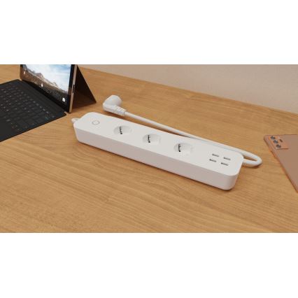 TESLA Smart - Умен удължител с ключ 1,8 м 3 гнезда + 4xUSB Wi-Fi Tuya