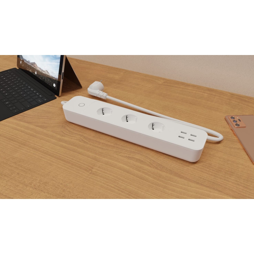 TESLA Smart - Умен удължител с ключ 1,8 м 3 гнезда + 4xUSB Wi-Fi Tuya