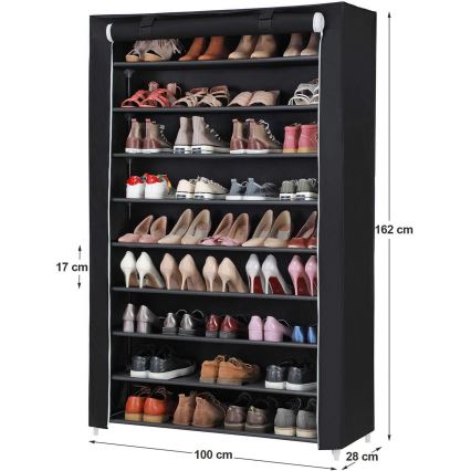 Текстилен гардероб с рафтове MATIS 100 x 162 см, черен