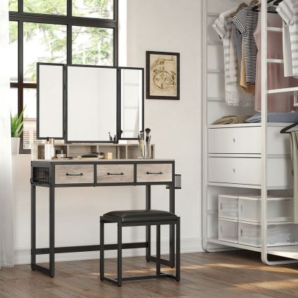 Тоалетна масичка с табуретка 28,6x42 cm FLORA сива/черна