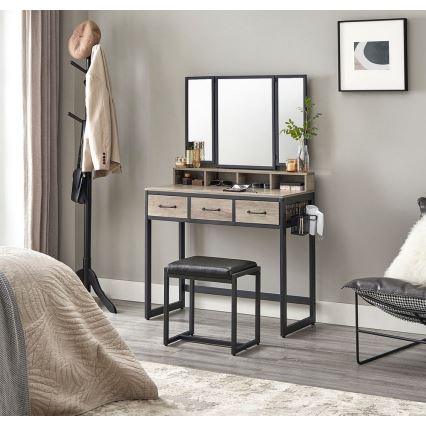 Тоалетна масичка с табуретка 28,6x42 cm FLORA сива/черна