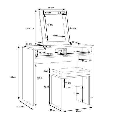 Тоалетка ERO + табуретка кафява/черна