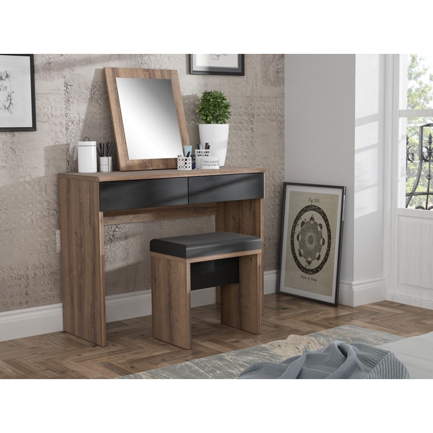 Тоалетка JUNO + табуретка 45x29,6 см кафява/черна