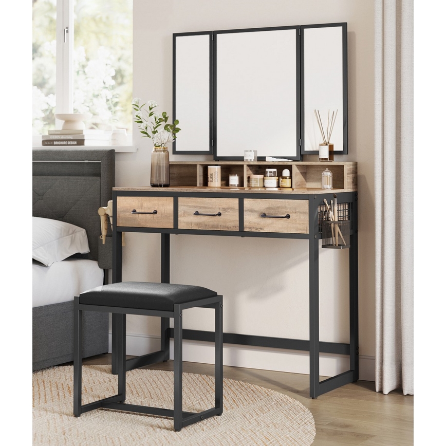 Тоалетка с табуретка 28,6x42 cm FLORA кафява/черна