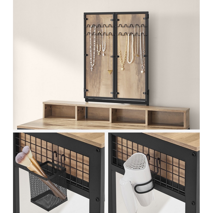 Тоалетка с табуретка 28,6x42 cm FLORA кафява/черна