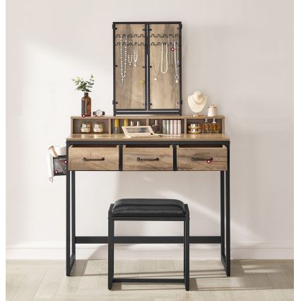 Тоалетка с табуретка 28,6x42 cm FLORA кафява/черна