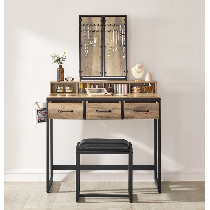 Тоалетка с табуретка 28,6x42 cm FLORA кафява/черна