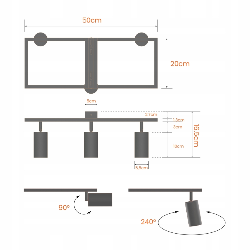 Точково осветително тяло 3xGU10/30W/230V бяло