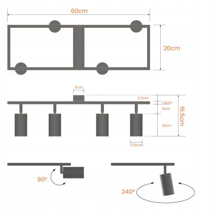 Точково осветително тяло 4xGU10/30W/230V бяло