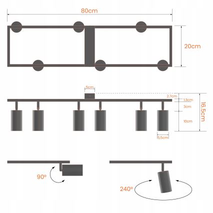 Точково осветително тяло 6xGU10/30W/230V черно