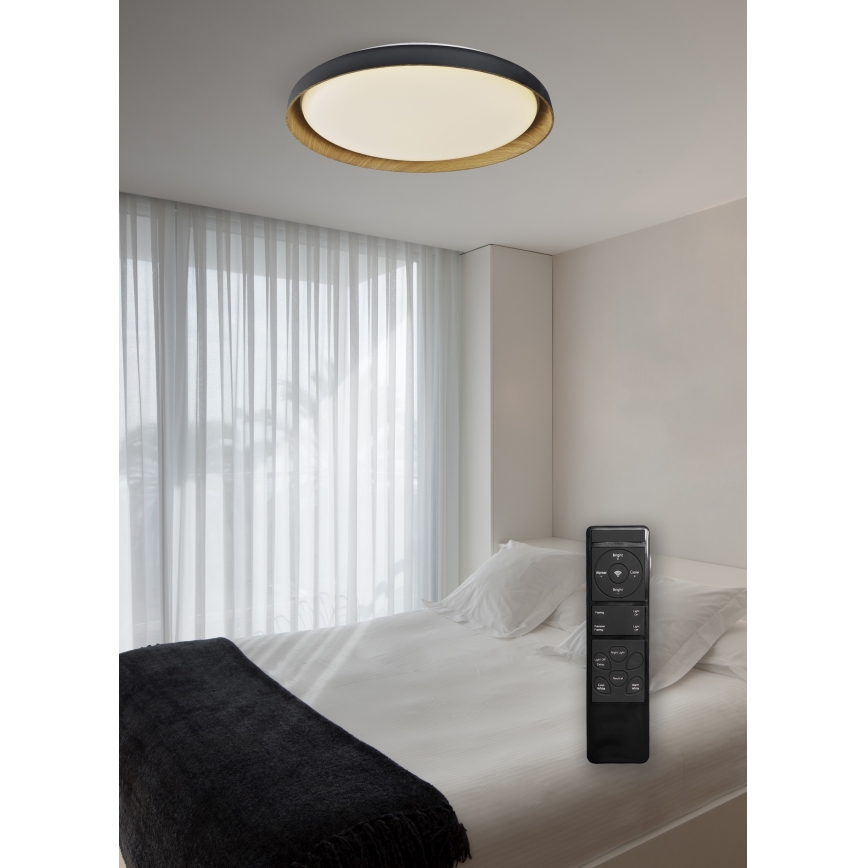Top Light - LED Димируем плафон SATELLITE LED/48W/230V 3000-6500K Ø 53 см черен/кафяв + дистанционно управление