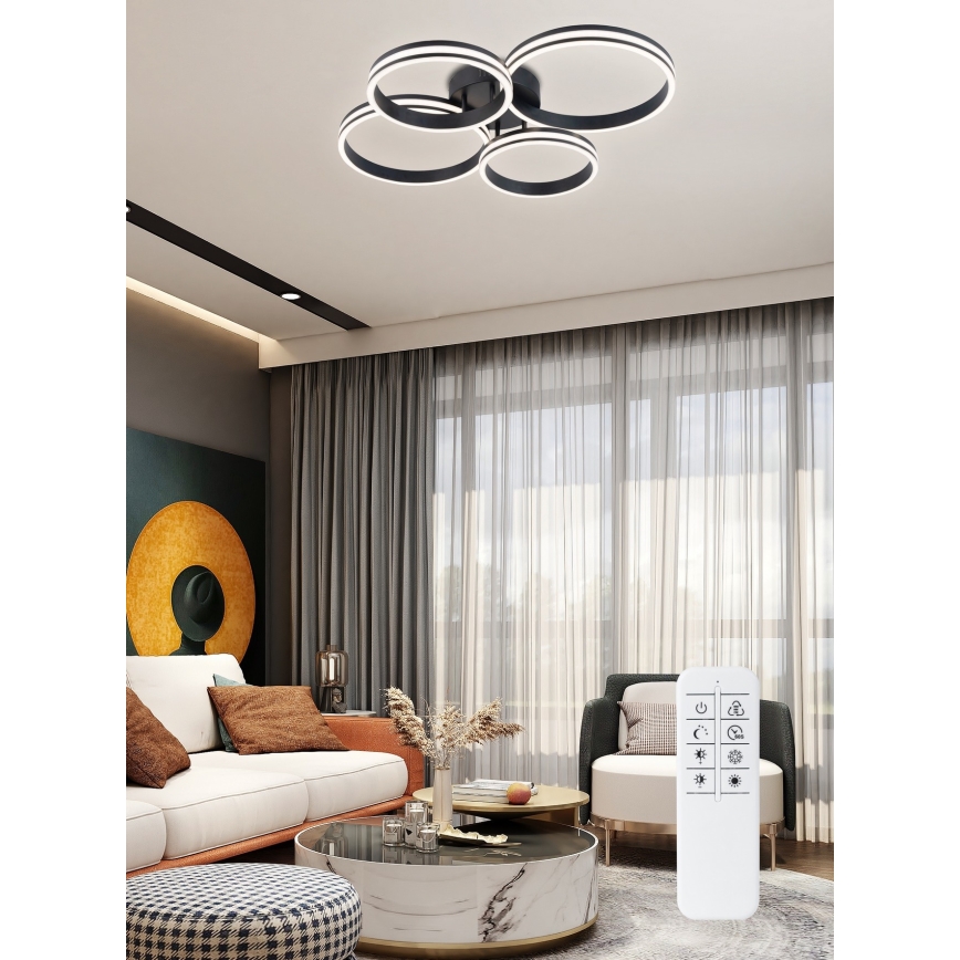 Top Light - LED Димируем полилей за повърхностен монтаж OLYMP LED/65W/230V кръгла черен + дистанционно управление