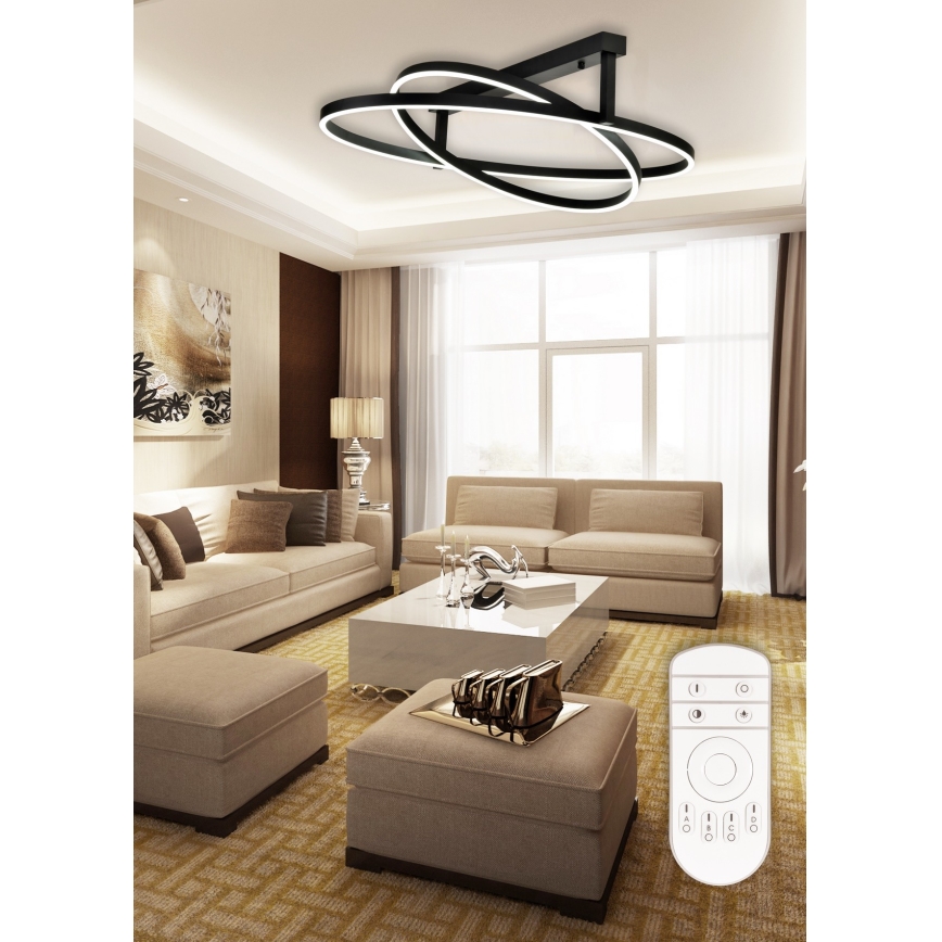 Top Light - LED Димируем полилей за повърхностен монтаж SATURN 2xLED/25W/230V черен + дистанционно управление