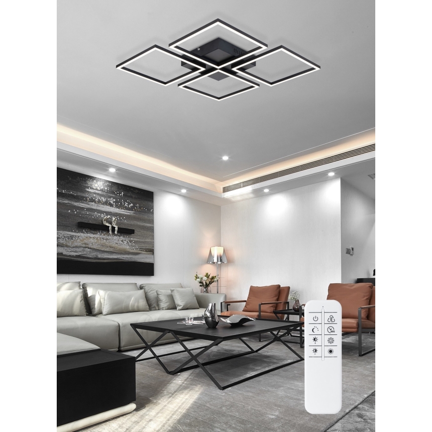 Top Light - LED Димируем повърхностен полилей 4xLED/16,25W/230V черен квадратен + дистанционно