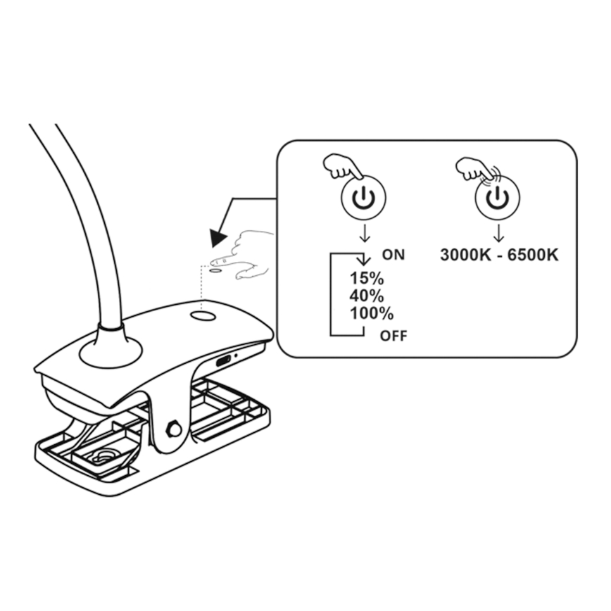 Top Light - LED димируема настолна лампа с докосване и щипка BELLA LED/4,8W/5V 3000-6500K черна