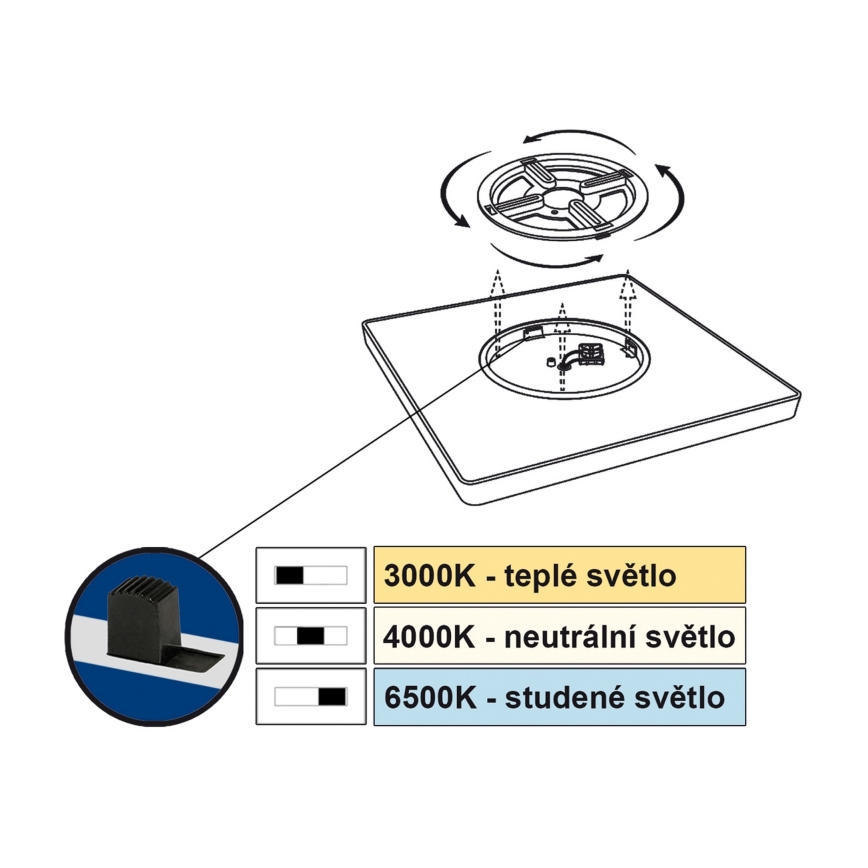 Top Light - LED Плафониера REVIT LED/24W/230V 3000/4000/6500K 30x30 см черен