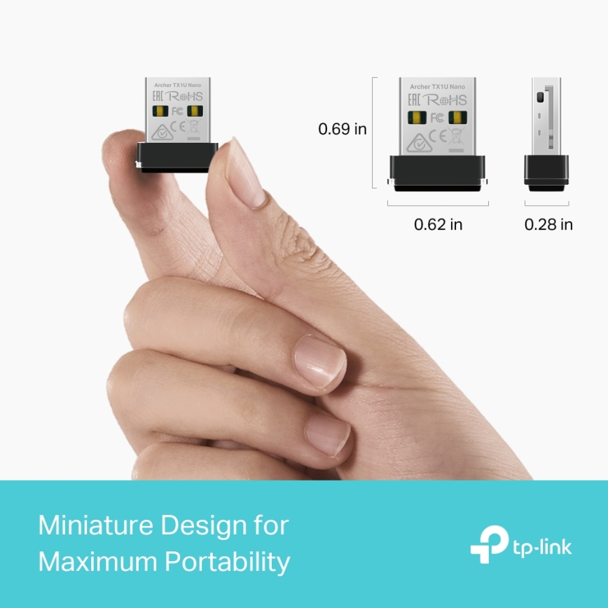 TP-Link - Безжичен Wi‑Fi 6 USB нано адаптер Archer TX1U Nano