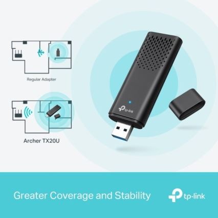 TP-Link - Двулентов безжичен USB адаптер с Wi-Fi 6 Archer TX20U
