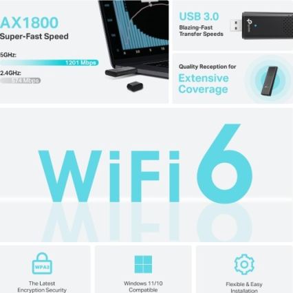 TP-Link - Двулентов безжичен USB адаптер с Wi-Fi 6