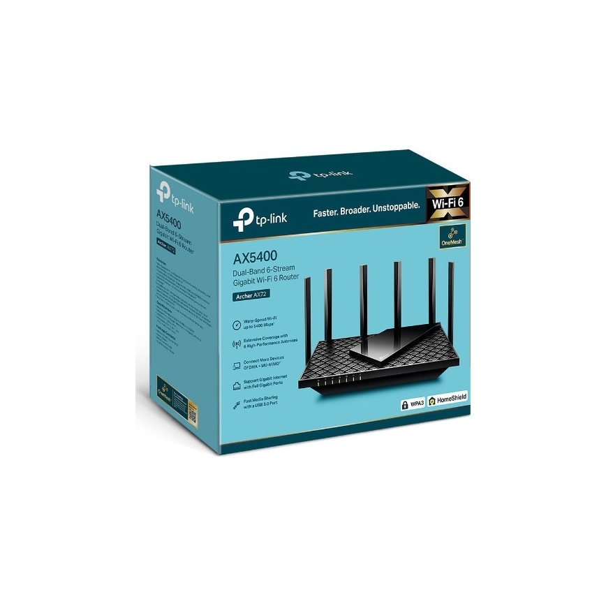 TP-Link - Двулентов гигабитен Wi-Fi 6 рутер Archer AX72