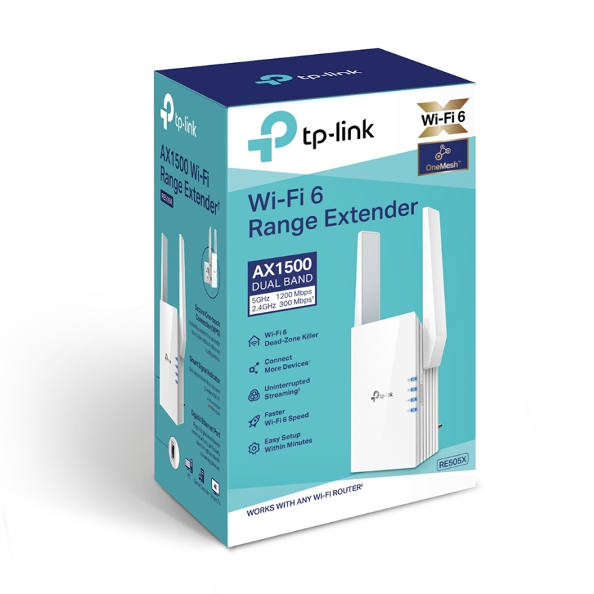 TP-Link - Двулентов Wi-Fi 6 удължител RE505X