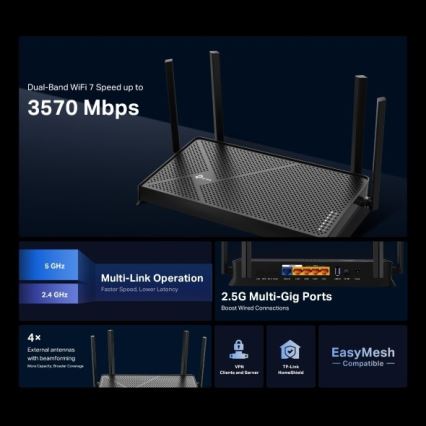TP-Link - Двулентов Wi‑Fi 7 рутер Archer BE230