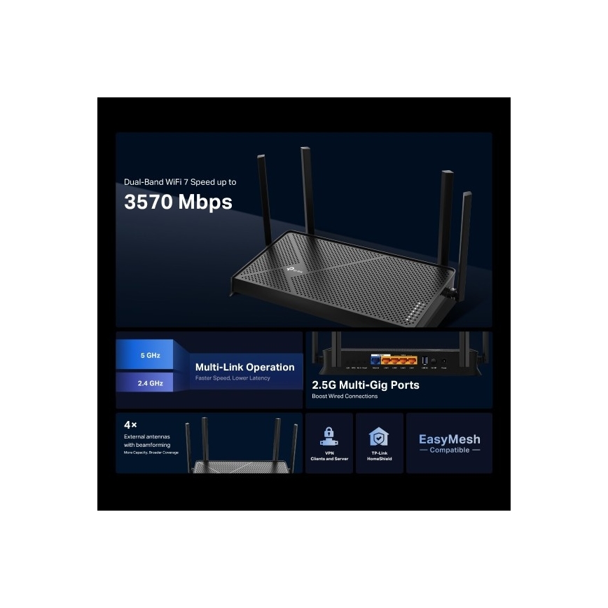 TP-Link - Двулентов Wi‑Fi 7 рутер Archer BE230