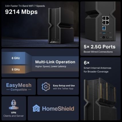 TP-Link - Три-лентов Wi-Fi 7 роутер Archer BE550