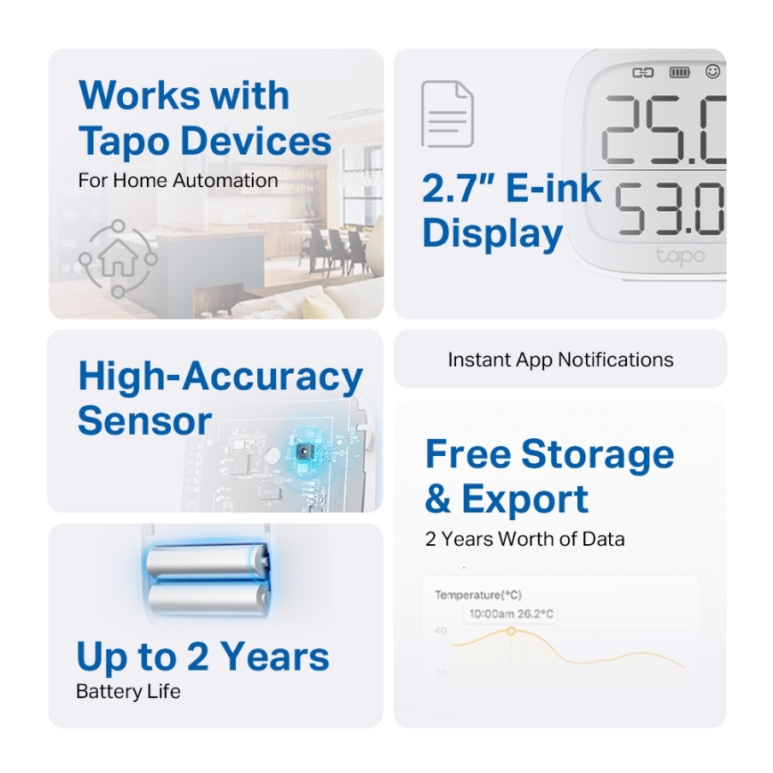 TP-Link - Умен монитор за измерване на температура и влажност 2xAAA Wi-Fi