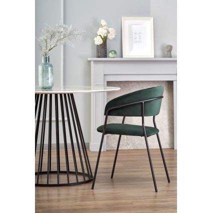 Трапезна маса SEREIN декор бял мрамор/черна