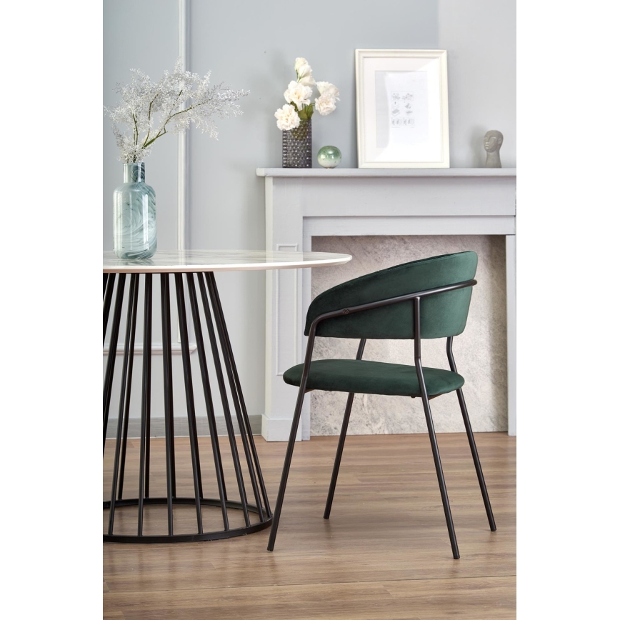 Трапезна маса SEREIN декор бял мрамор/черна