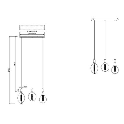 Trio - LED Димируем висящ полилей GINSTER 3xE27/8W/230V
